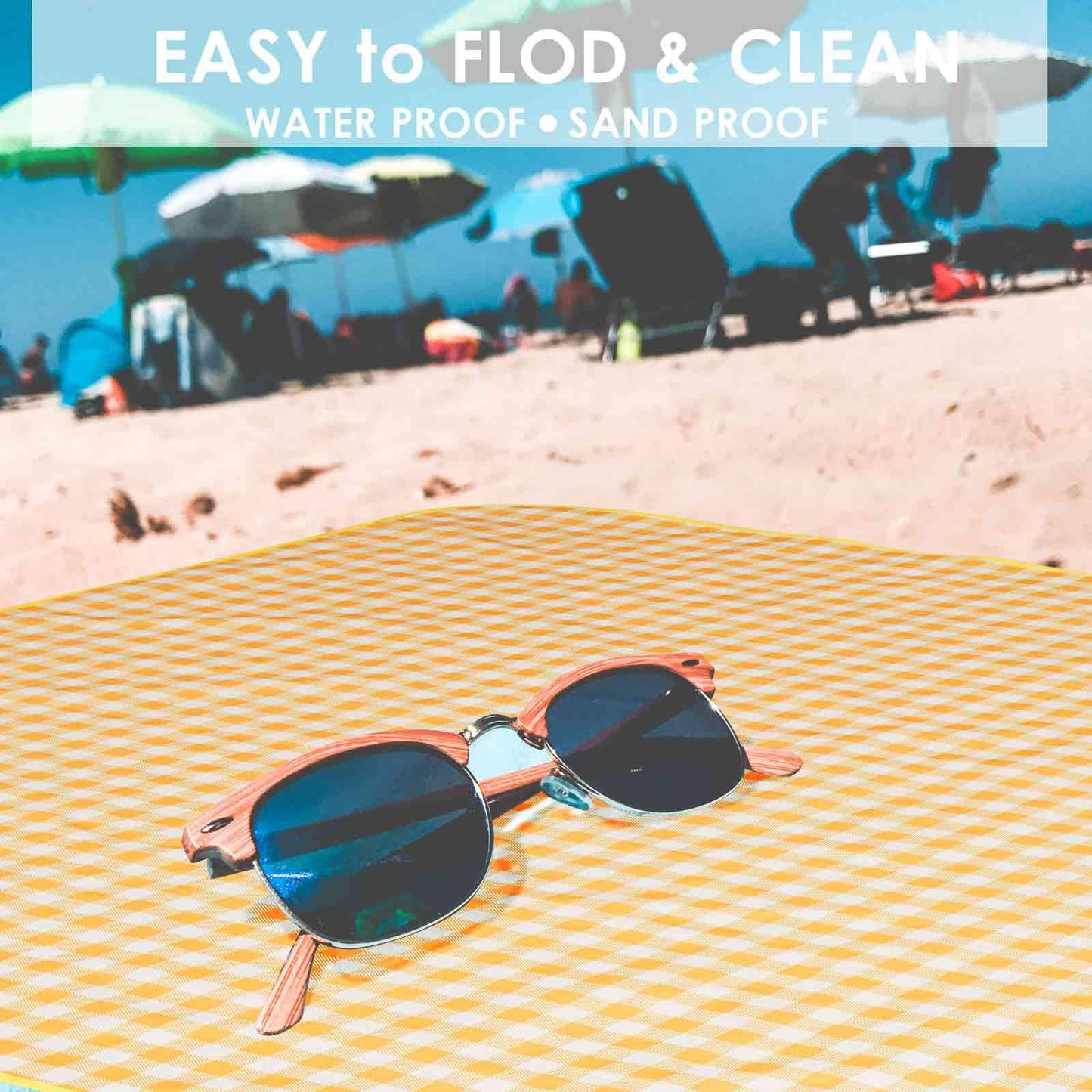 Picnic Beach Blanket Extra Large, XL Sandproof Waterproof Outdoor Camping Blankets 80x60in, Sand Free Oversized Mat, Quick Drying Portable Mats for Travel, Hiking, Music Festival, Lawn-Yellow