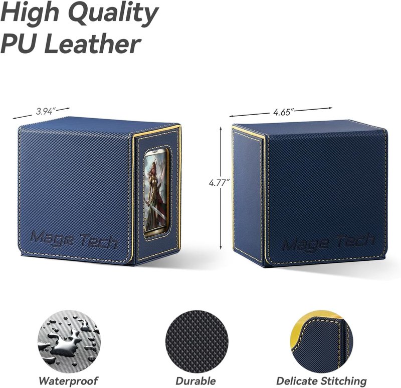 Mage Tech MTG Commander Card Deck Box - Patented Design, Holds 100 Double-Sleeved Cards | Blue/Yellow