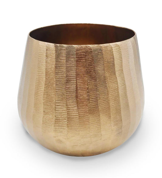 Luene Brass Hammered Planter for Plants and Succulents - Modern, Vintage, Mid-Century Modern - Gold Colored Decorative Round Metal Flower Pot Holder for Living Room, Kitchen, Office