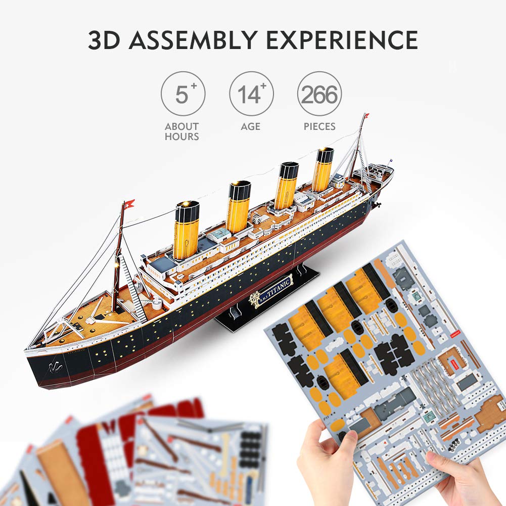 CubicFun LED 3D Puzzle, 88 cm, Titanic Ship Model Toys for Adults and Teens, 266 Pieces
