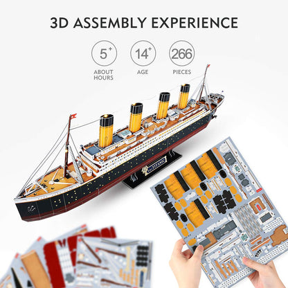 CubicFun LED 3D Puzzle, 88 cm, Titanic Ship Model Toys for Adults and Teens, 266 Pieces