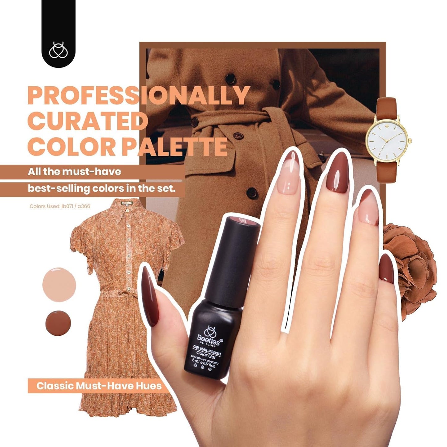 beetles Gel Polish 44pcs Fall Gel Nail Polish Set 36 Colors Brown Burgundy Red Blue Purple Orange Green Black Nude White with Base Top Coat UV LED Needed Salon DIY at Home Gift for Women Colorful Muse