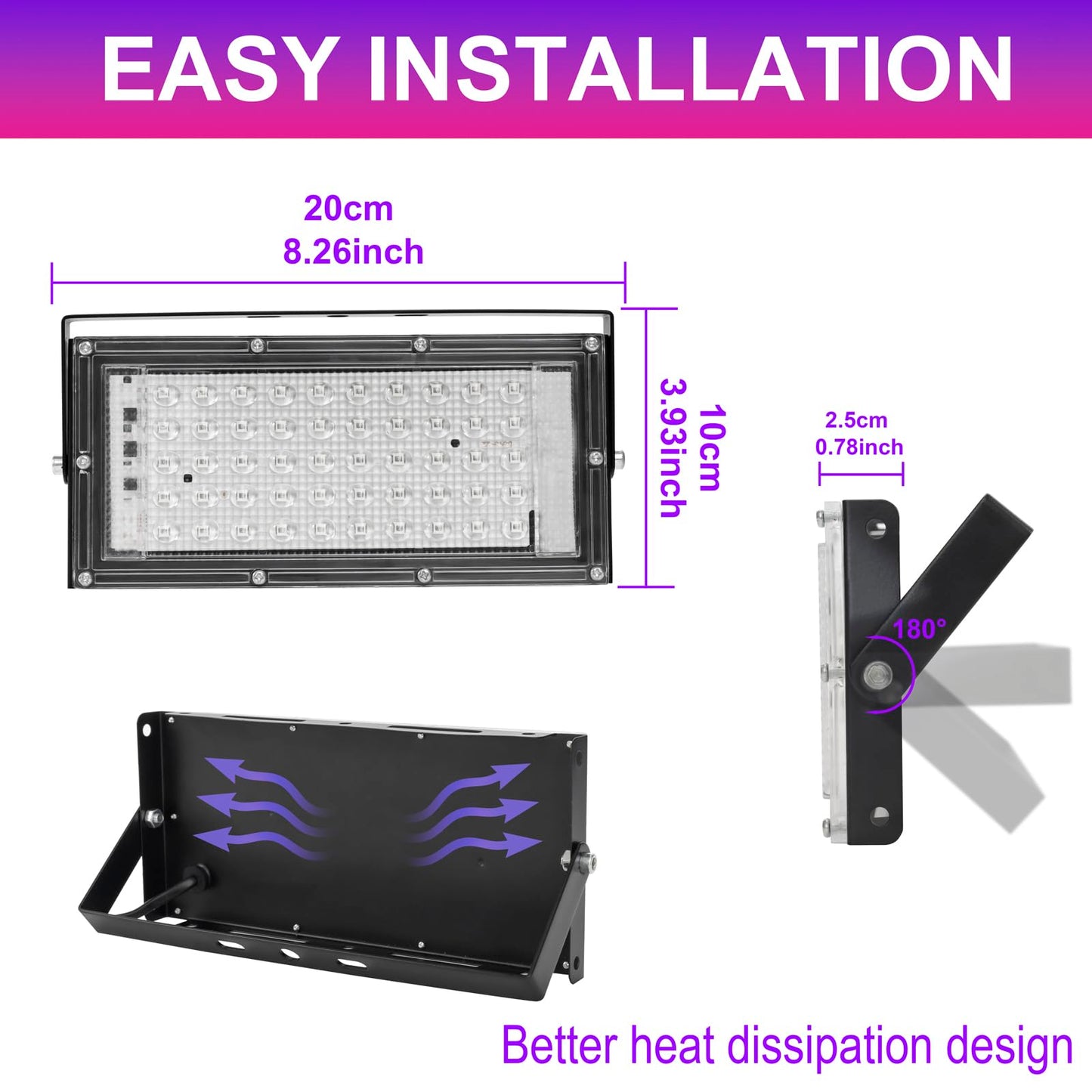 Waygor 50W LED Black Lights for Glow Party, IP65 Waterproof UV Blacklight Floodlight 395nm Black Light Spotlight Purple Black Light Flood Light Fluorescent UV Light Lamp for Halloween Decor (4 Pack)