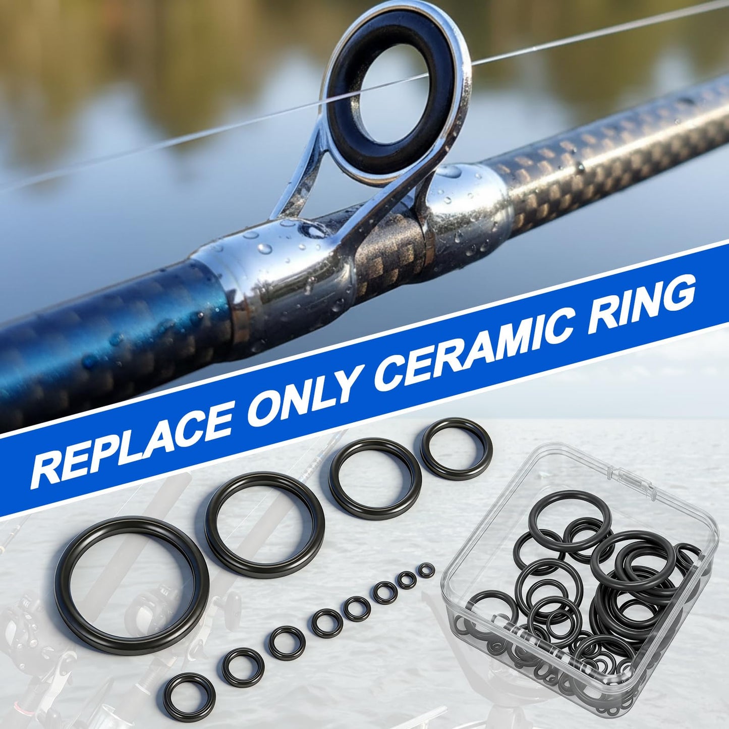 VercanMonth 78 Pcs Rod Tip Repair Kit Fishing Rod Eyelet Repair Kit Includes 12 Sizes Fishing Pole Ceramic Guides Rings Replacement Glue Brushes and Measuring Cups