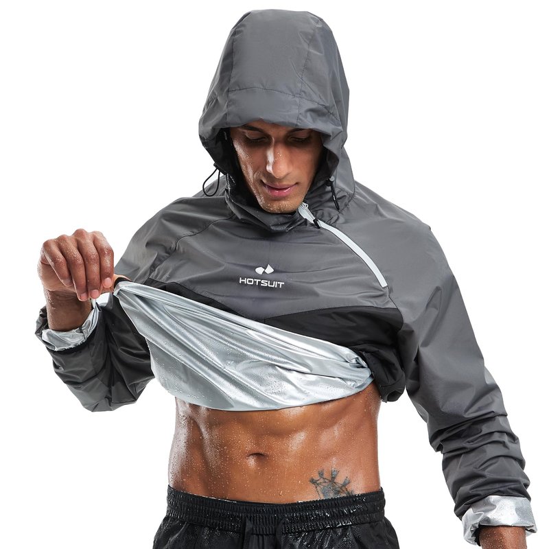 HOTSUIT Sauna Suit Men Weight Loss Gym Exercise Sweat Suits Workout Jacket, Gray, XL
