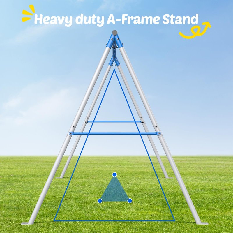 Trekassy Swing Sets for Backyard, 440lbs Heavy Duty A-Frame Metal Swing Stand with 1 Saucer Swing and 1 Toddler Swing Outdoor Kids Play Equipment for Playground Playset (Patented)