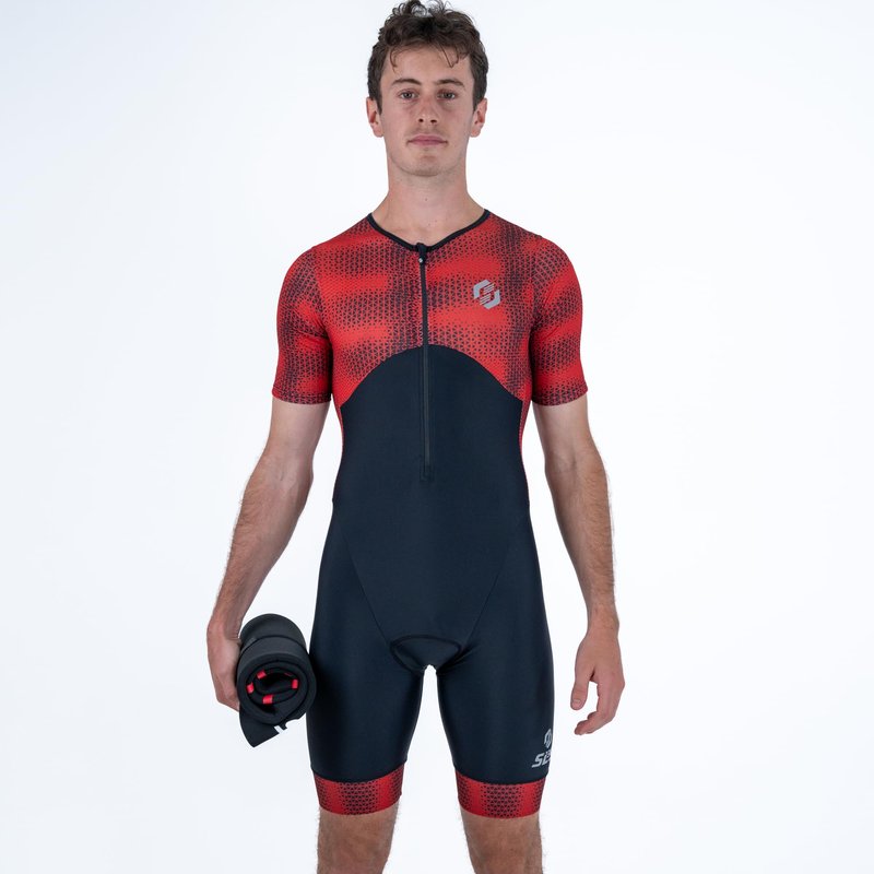 SLS3 Triathlon Transition Mat - Triathlon Gear and Accessories Must Have - Great Gift for Triathletes and Outdoor Swimmers as Wetsuit Changing Mat (Black & Red)