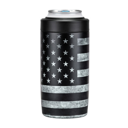 4-in-1 Slim Can Cooler Easy to Hold Insulated Beer Can Holder Double-walled Stainless Steel for All 12 Oz Cans Gift (Black America Flag 2)