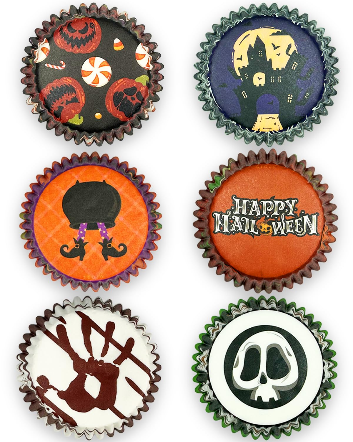 qiqee Halloween 300-Count Cupcake Liners Standard Cupcake Cups 6 Design Cupcake Papers Baking Cups Cupcake Wrappers for Halloween (Standard Size)