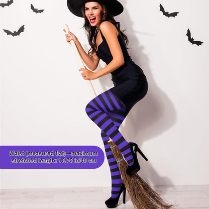 SATINIOR 2 Pcs Halloween Witch Tights for Women Striped Stockings Witch Striped Leggings Footed Pantyhose for Women Girls Halloween Costume Party Dress up(Orange and Black, Purple and Black,Stripe)