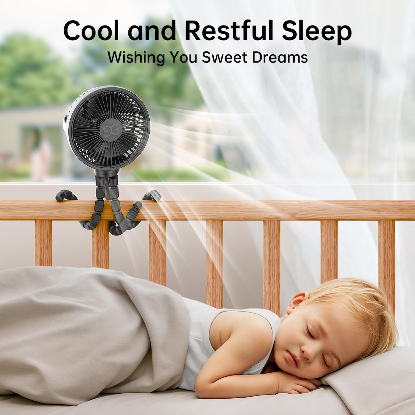 GUSGU Stroller Fan Clip on for Baby, Flexible Tripod & Rechargeable Battery, Small Personal Fan, Mini Portable Fan for Travel, Handheld, Car (Black)