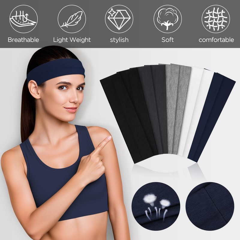 10 PCS Headbands for Women - Fashion Non Slip Headbands for Women and Men Perfect for Sports and Outdoor Activities in Summer, Including Running, Yoga, Cycling, Gym Workouts