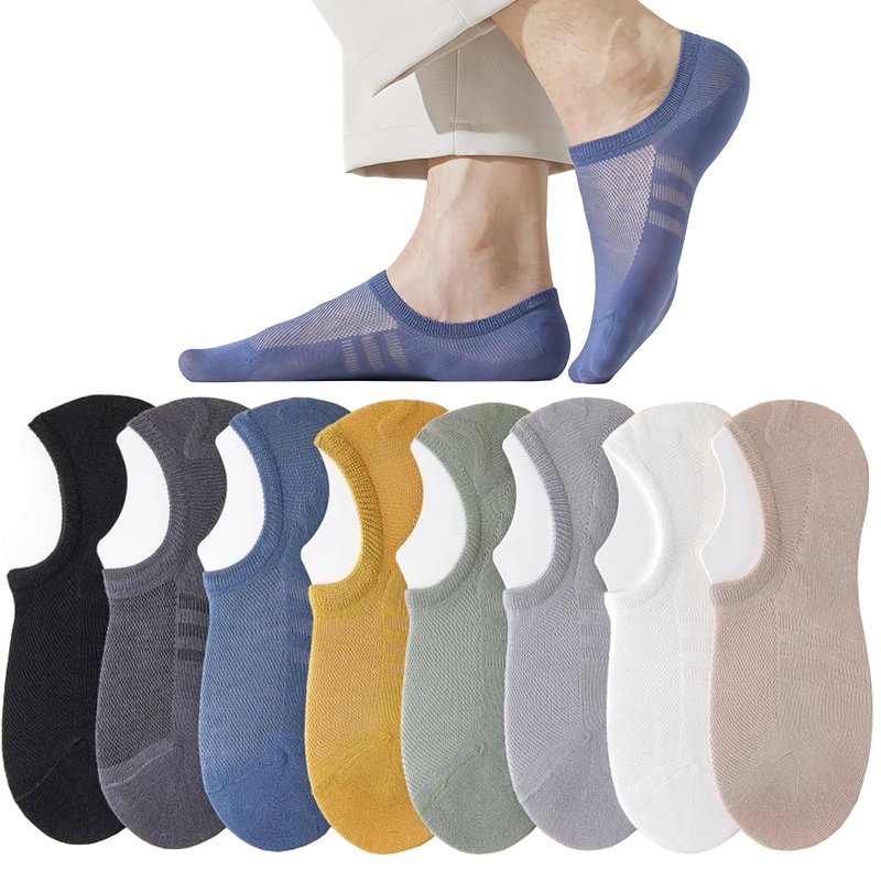 Antcherabo No Show Trainer Socks Mens, 8 Pairs Invisible Low Cut Thin Breathable Casual Short Mesh Socks with Heel Grip