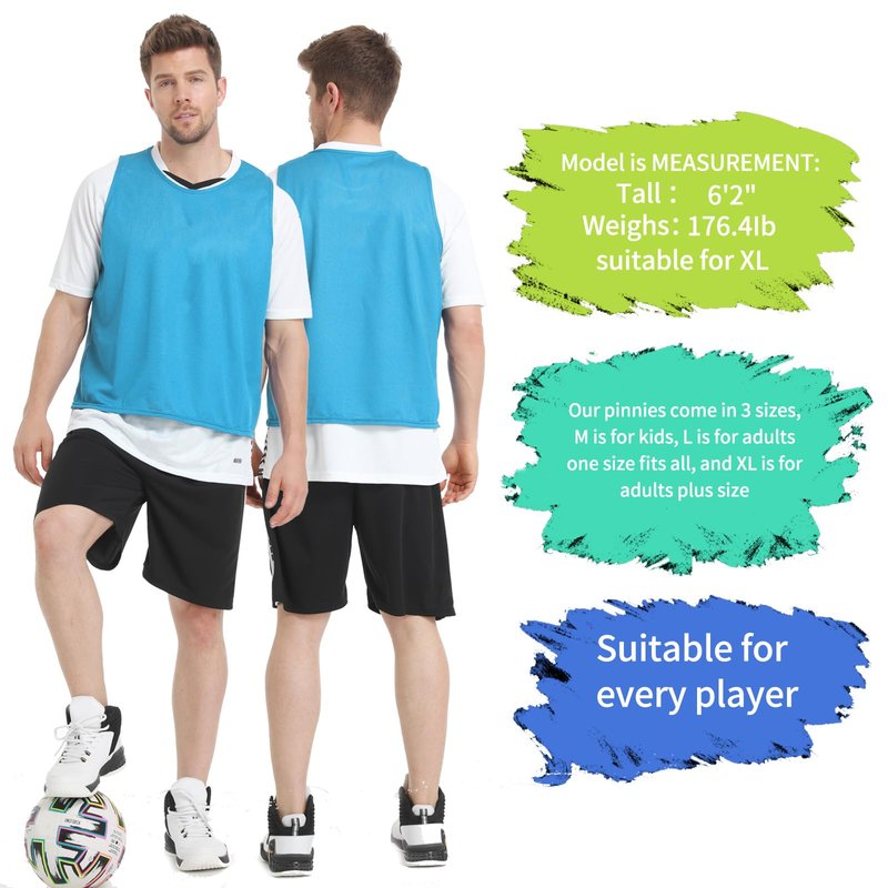 PULUOMASI 12/24/48PCS Pinnies Youth Team Pennies for Sports Kids and Scrimmage Vests for Soccer Basketball Jersey Practice