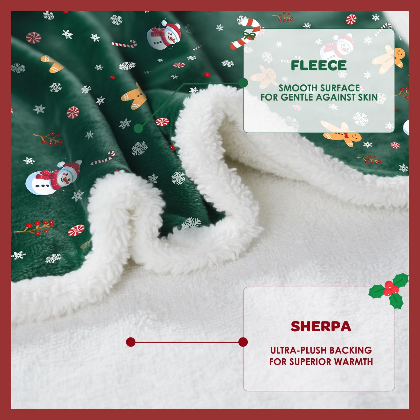 Bemaystar Sherpa Christmas Blanket, Christmas Throw Blanket, Fuzzy Fluffy Soft Cozy Blanket for Couch Bed Sofa, Cozy Reversible Microfiber Blanket, Gifts for Mom Dad Kids, 50x60 in