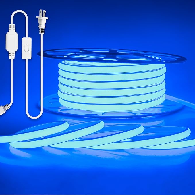 Aclorol 82FT AC 110V COB LED Strip Light Outdoor Waterproof IP67 120V Blue LED Rope Lights Flexible for Patio Deck Fence Commercial House Outdoor Lighting Decoration 288LEDs/M CRI90+ 6.5mm*11mm