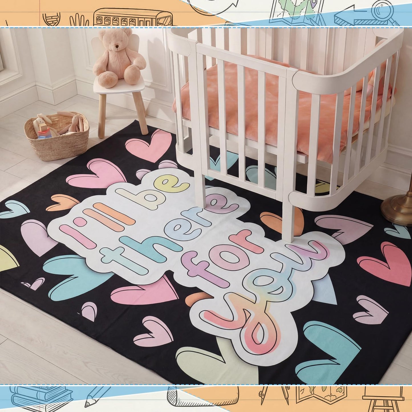 Nuanchu Calming Corner Classroom Rug I'll Be There for You Kids Playroom Rug School Educational Soft Carpets 5 X7 ft Large Washable Classroom Mat with Rubber Backing for Nursery Homeschool Elementary