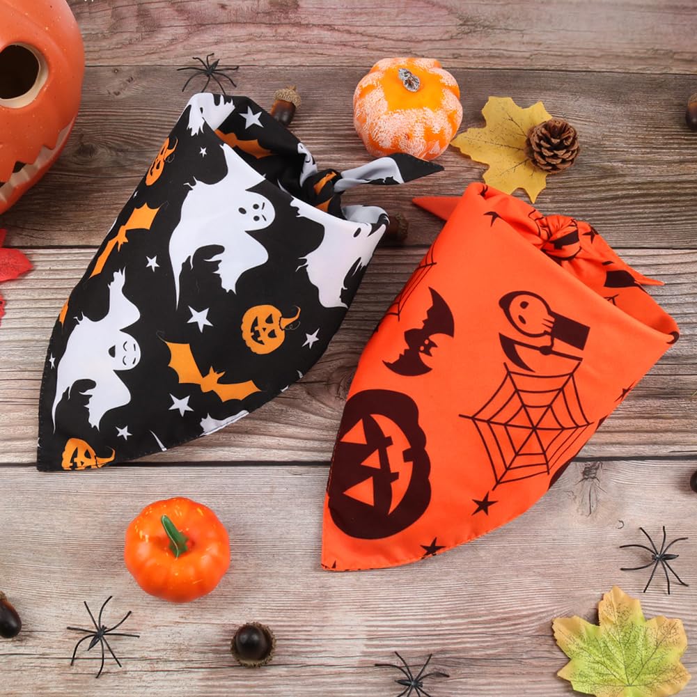 Vivifying 2 Pack Halloween Dog Bandanas, Spooky and Pumpkins Halloween Accessories for Pets, Dog Scarf Costume for Trick-or-Treating, Photo Prop, and Party Decor (Large, Orange & Black)
