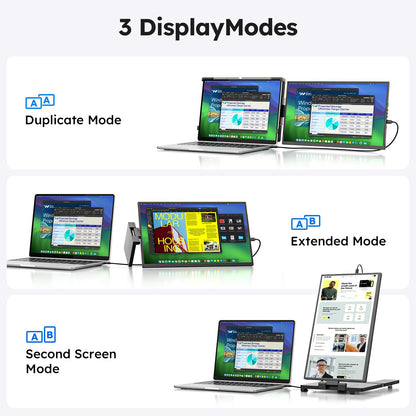 Laptop Screen Extender, 14" FHD 1200P IPS External Portable Monitor for Laptop, Plug & Play Dual Screen Monitor for 14"-17" Laptops, Compatible with Mac, Wins, Chrome, Android, Dex