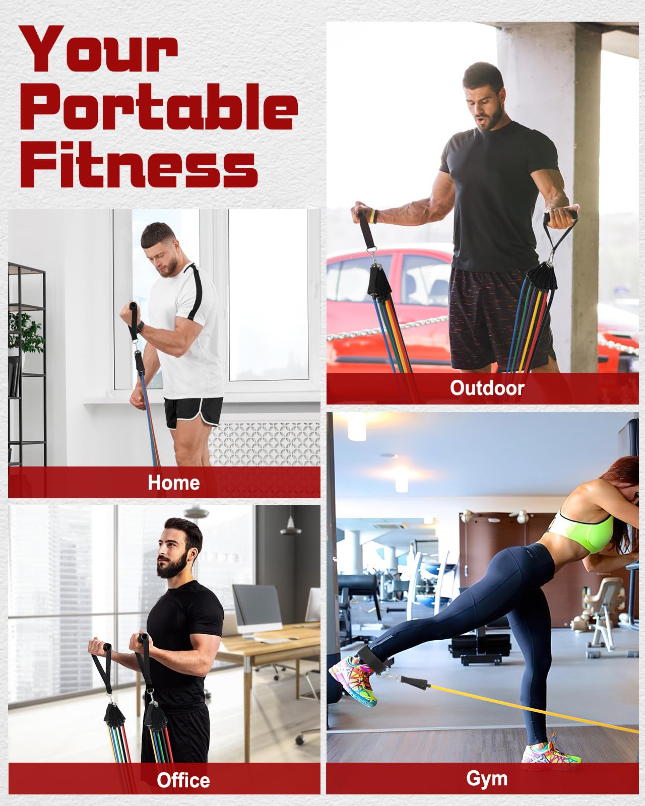 Fitense Resistance Bands Set Men 6PCS - Exercise Bands 270 LBS, Fitness Band with Handles/Door Anchor/Ankle Straps/Bag/Poster, Heavy Resistance Bands for Working Out & Shape Body at Home Gym