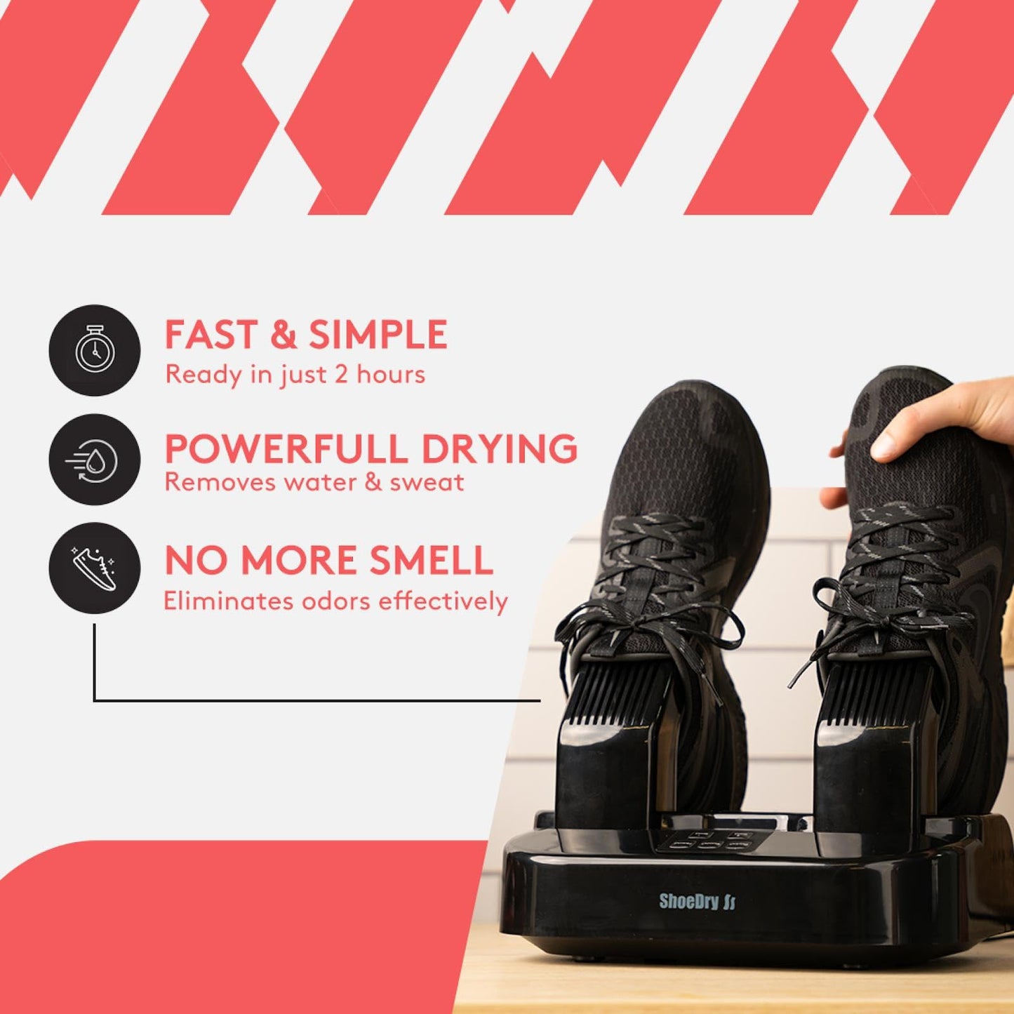 SHOEDRY OZONE - Shoe Dryer & Shoe Freshener - Ozone technology - Kills bacteria and molds - No unpleasant odors - Fresh and clean shoes - Energy-efficient.