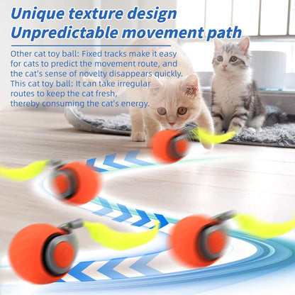 FXBUAF Speedy Tail 2.0, Automatic Moving Cat Toy Ball with Tail, Smart Interactive Cat Toy Ball, Two Speed Adjustment(Orange + Blue)