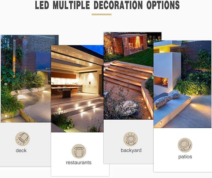 Low Voltage LED Deck Light Kit Stainless Steel Waterproof Recessed Wood Decking Stairs Garden Yard Patio Decor Lamp Outdoor LED Lighting Black Border(Warm White, 10pcs)