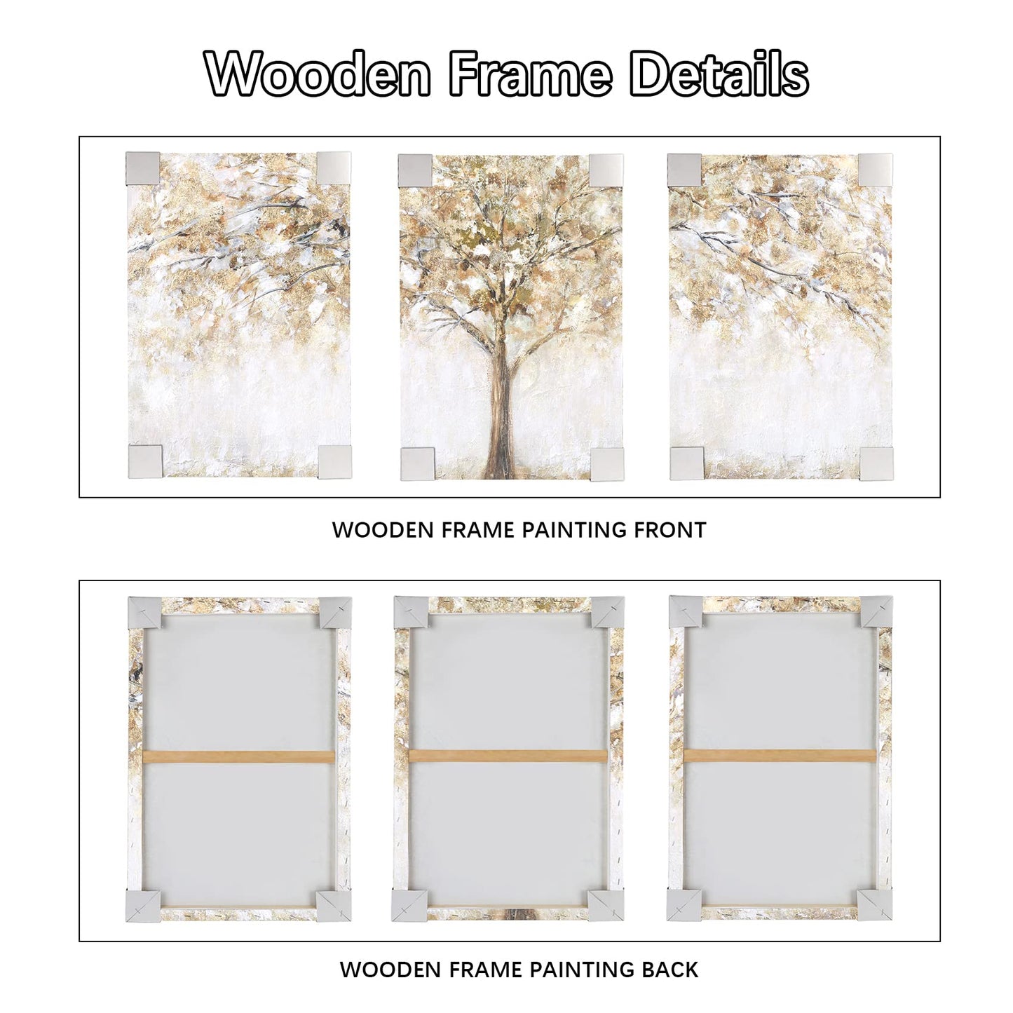 3 Panels Wooden Framed Tree Canvas Wall Art Beige Abstract Painting on Canvas Prints Poster Pictures for Living Room Bedroom Bathroom Dinning Room Hallway Home Office Wall Decoration 30x40cm x3pcs
