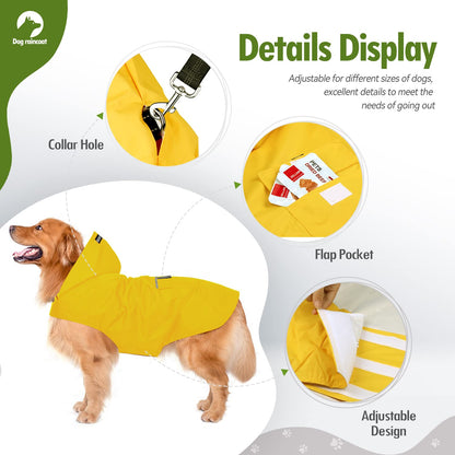 Zellar Dog Raincoat with Hood, Collar Hole, 100% Waterproof Ultra-Light Breathable Rainwear Rain Jacket with Safe Reflective Strips for Medium to Large Dog, Yellow, 5XL