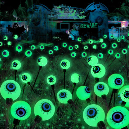 2025 Upgraded 6 Pack Halloween Decorations Outdoor, Green Solar Eyeball Lights, 36 LED Eye Balls Swaying Firefly Light Waterproof (Soft Glowing or Steady on) for Garden Lawn Pathway Grave Yard Decor