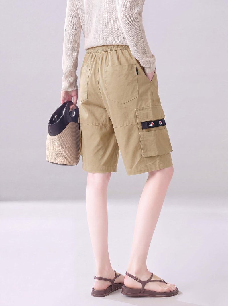 VtuAOL Women's Cargo Shorts Elastic Waist Comfy Cotton Loose Fit Shorts Khaki Asian XL/US 8-10