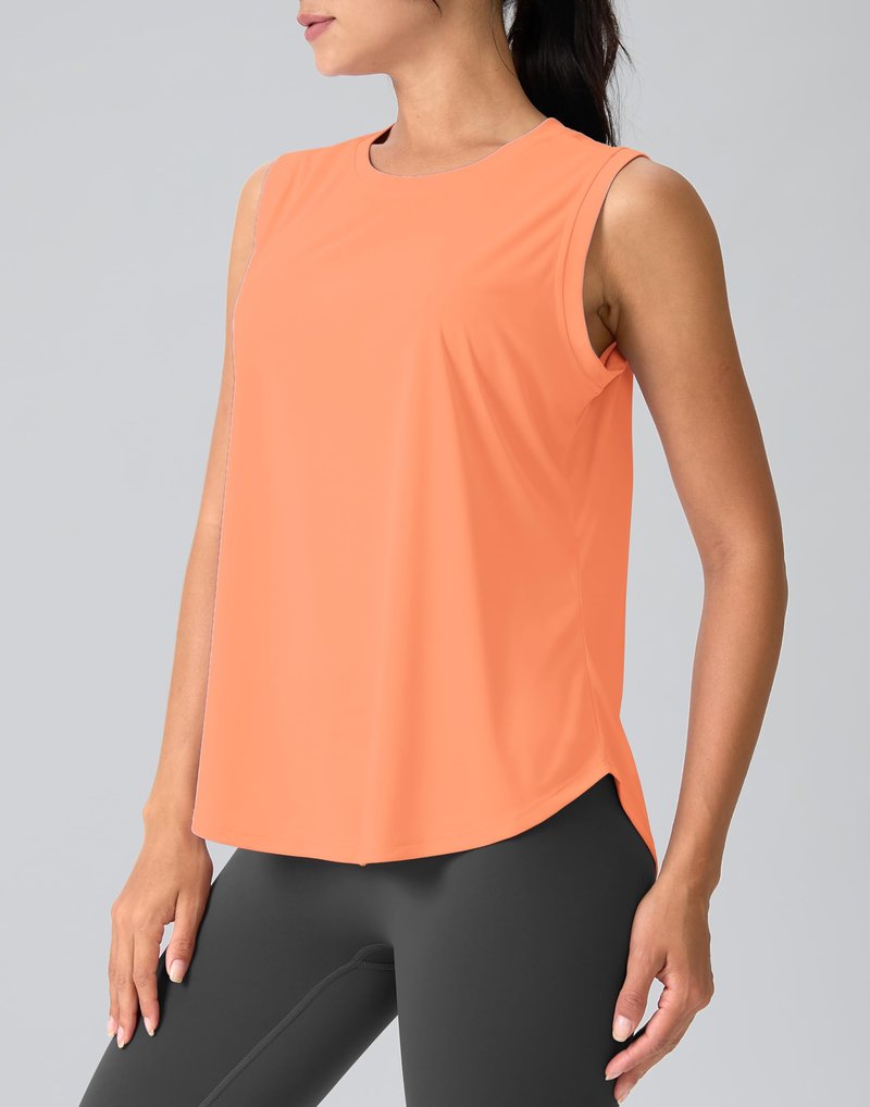 SANTINY Women's Sleeveless Workout Tops Breathable Lightweight Active Tennis Yoga Shirts Athletic Running Tank Tops for Women (Orange_S)