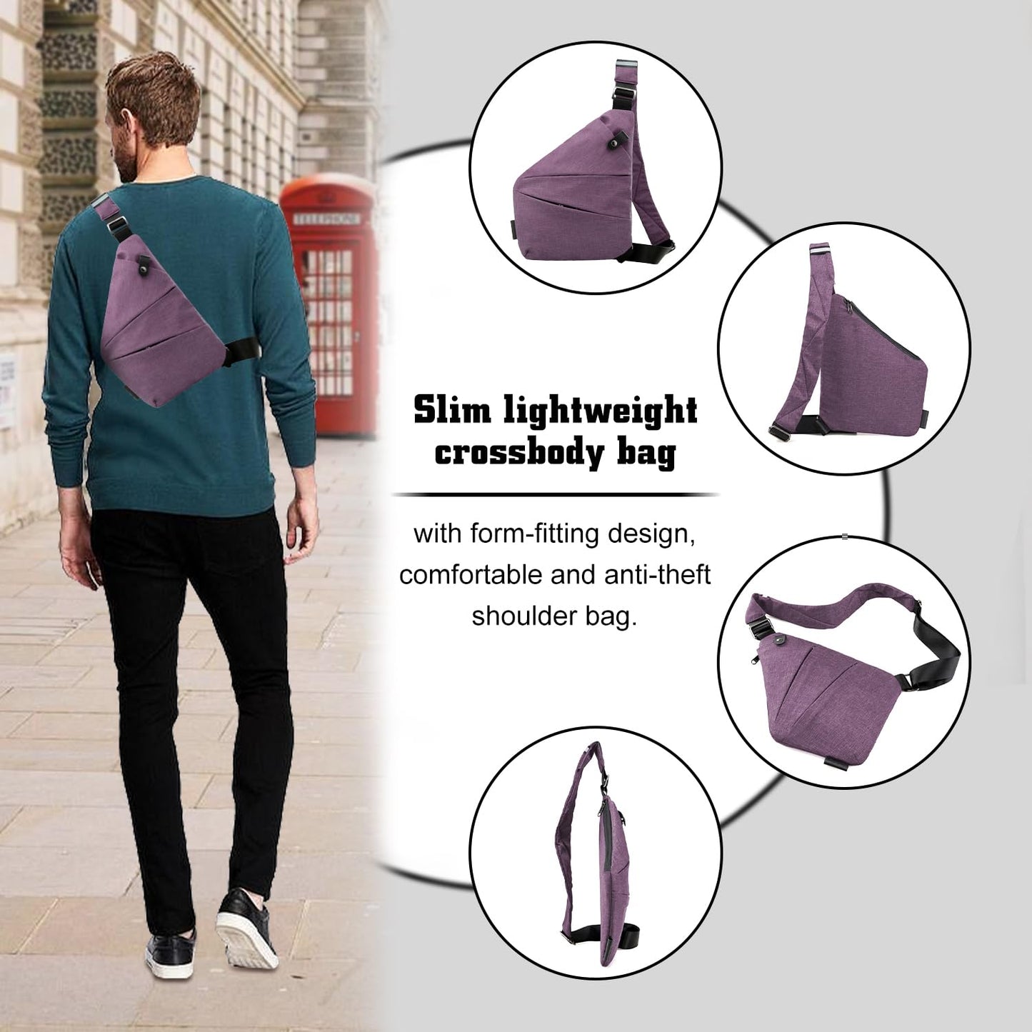 GDOKKNY Anti Theft Crossbody Bag for Women Personal Flex Travel Bag Anti-Theft Cross Body Bag Sling Chest Bag for Men （Black）