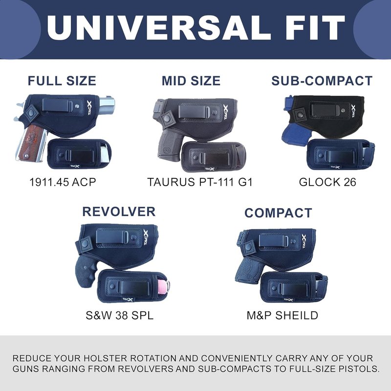 Universal IWB Holster - Concealed Carry Neoprene Bundle for S&W M&P Shield 9/40, 1911, XDS, Taurus, Glock