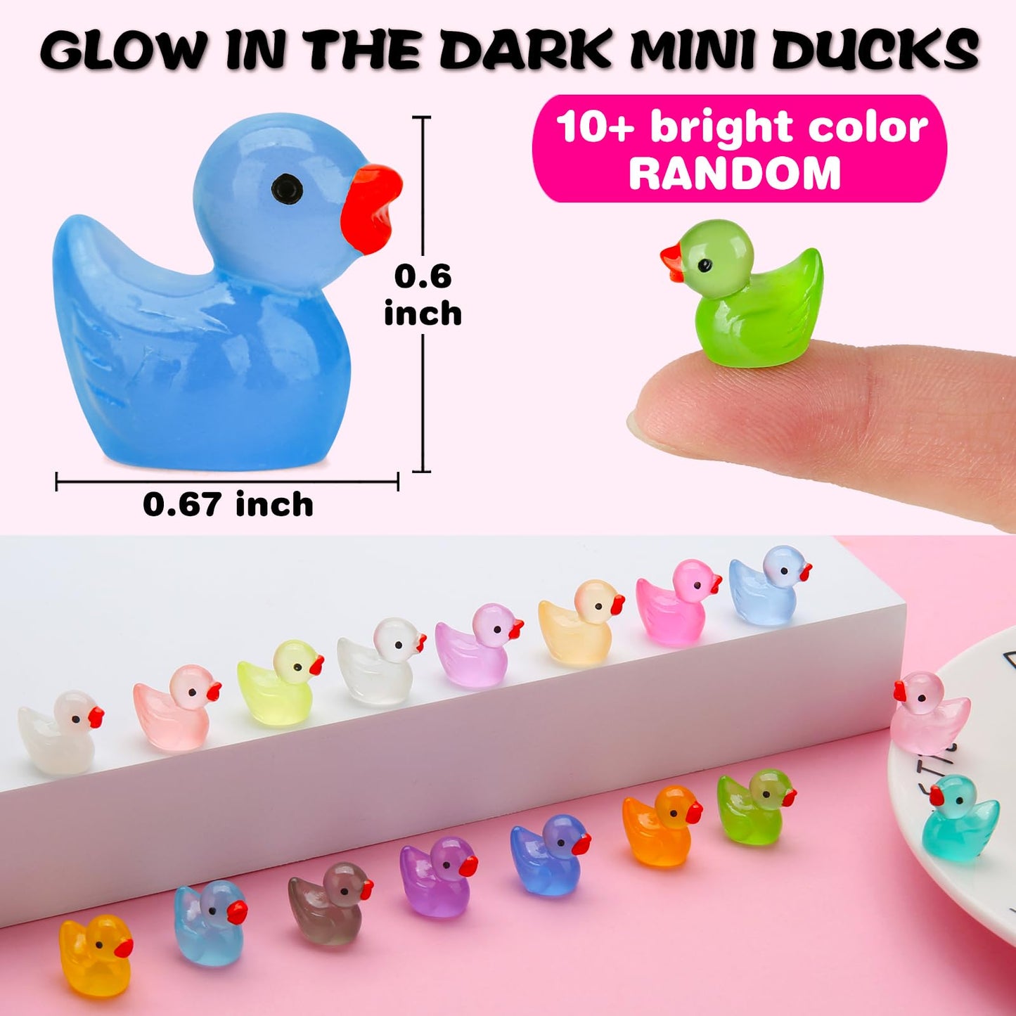 GWAHSA 240pcs Luminous Mini Resin Ducks, Tiny Duck Bulk Glow in The Dark Small Plastic Miniature Ducks Figures for Dollhouse Decor Micro Garden Home Landscape Aquarium Craft Gifts Party Favors Toys