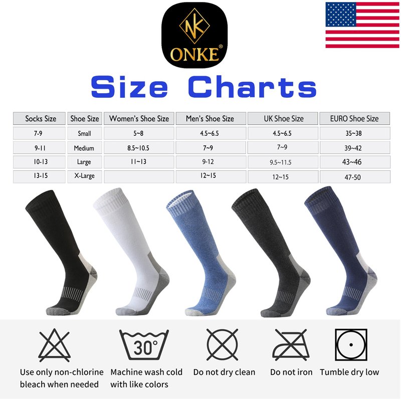 ONKE Knee High Socks for Men Work Boot Heavy Duty Tube Over the Calf Thick Full Cushion Moisture Control Durable Breathable(NavyBlue L)