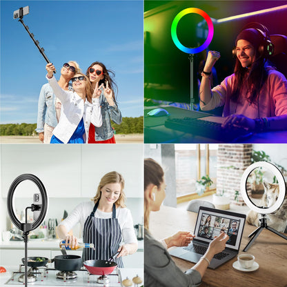 PEYOU 12" Selfie Ring Light with Tripod Stand & Phone Holder Tall 186cm/73", 【Desk Ring Light】 48 RGB Colors, Upgrade 3 in 1 Dimmable Adjustable Speed Ringlight for Tiktok, Makeup, Selfie Photography