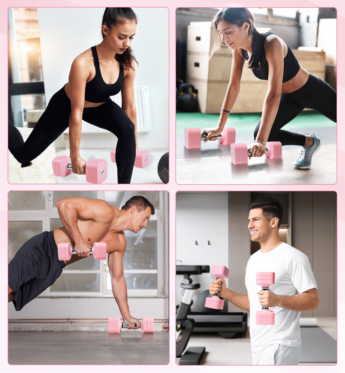 20LBS Adjustable Dumbbell Set for Women Men, 4 in 1 Free Weights Dumbbells Set Hand Weights Set Adjust Dumbbell Weight Set for Home Gym Exercise Workout Strength Training Equipments, Pink