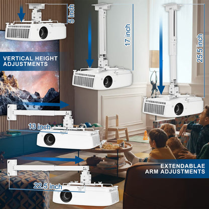 DAWASAPAT Adjustable Projector Ceiling/Wall Mount - 3-in-1 Universal Bracket for Projector Mounting, Universal Height Adjustable Mount Holder with Extension Pole