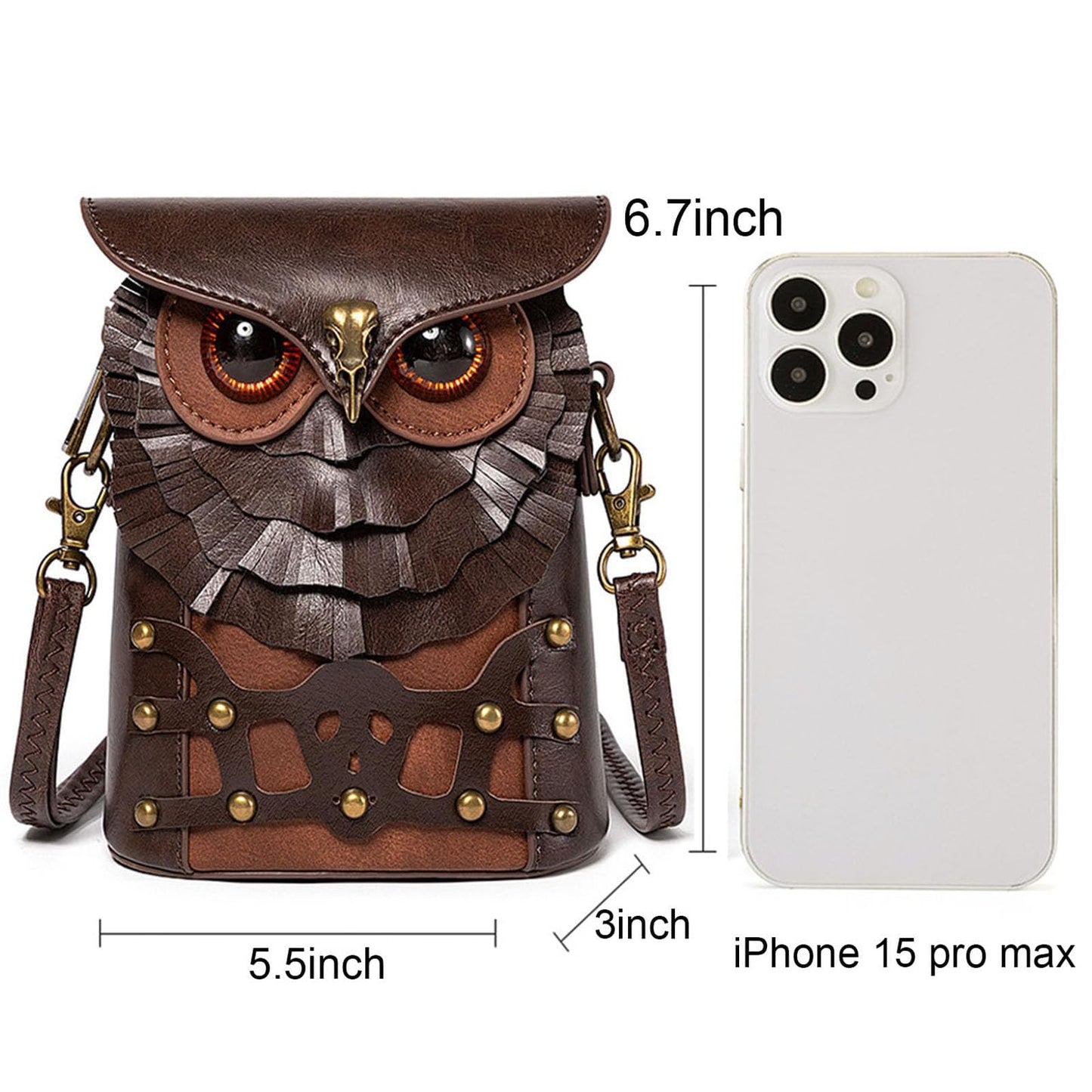 Small Crossbody Bag Shoulder Purse Leather Belt Pouch Travel Phone Holder Punk Medieval Vintage Festival Costume Accessory (Owl)