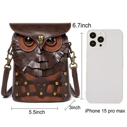 Small Crossbody Bag Shoulder Purse Leather Belt Pouch Travel Phone Holder Punk Medieval Vintage Festival Costume Accessory (Owl)