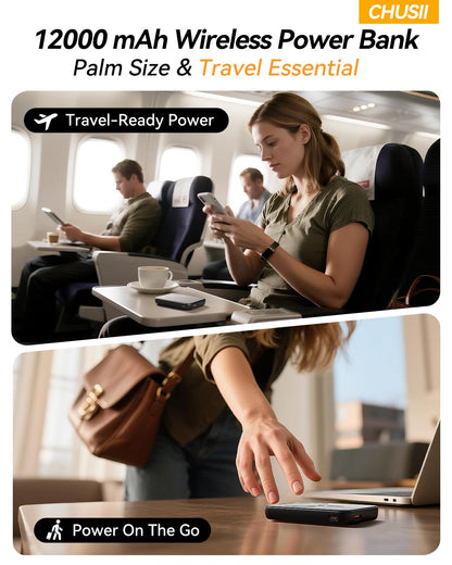 for Magsafe Portable Charger, 12000mAh Wireless Magnetic Power Bank with Stand and PD 20W Fast Charging, for Magsafe Battery Pack Compatible with iPhone 17/16/15/14/13 Series,Travel Camping Essential