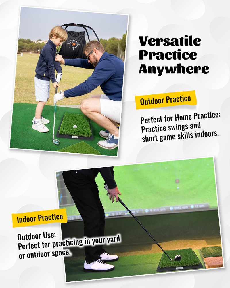 FODESAN Golf Hitting Mat – Golf Gifts Dual Turf Swing Trainer Practice Mat with Replaceable Surfaces & Tees – Indoor/Outdoor, Golf Net & Simulator-Compatible Training Mat for Winter Practice