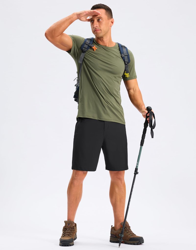 Pudolla Mens Hiking Shorts 5"/7"/9" Lightweight Quick Dry Casual Golf Shorts for Men Work Fishing with 3 Zipper Pockets(Black 9 Inseam-L)