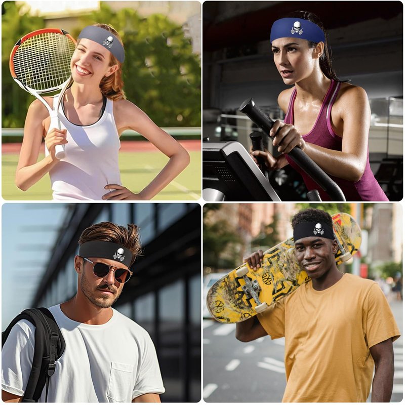 Headbands for Men Women 3 Pcs Sports Sweat Bands Headbands Men Skull Finger Workout Sweatbands for Mens Women Cooling Headband Running Head Band for Mens Elastic Hairband for Yoga Gym Athletic Gifts