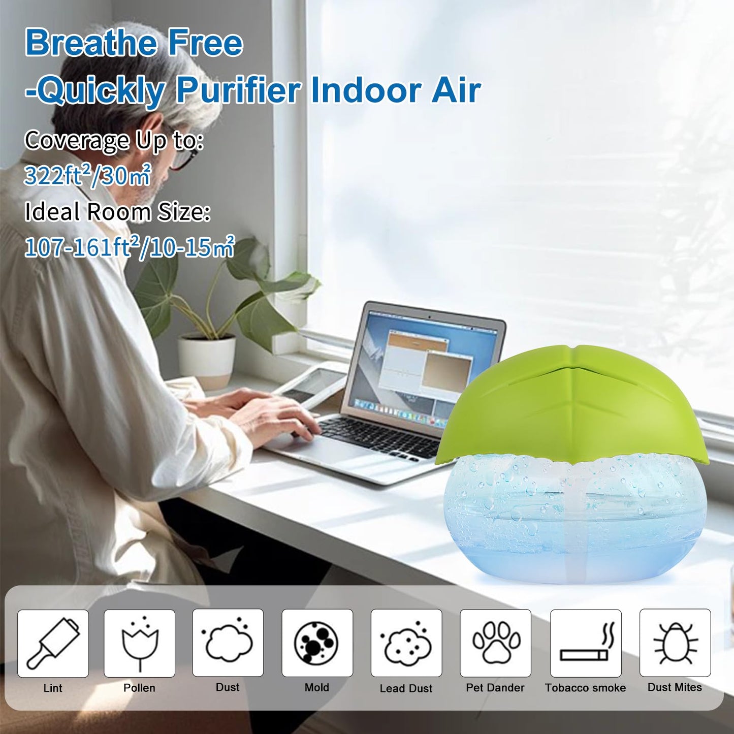 ap airpleasure Water-Based Purifier Air Washer, Air Revitalizer & Freshener, Air Fresher with 7 LED Color Changing Light for Rooms (Green)