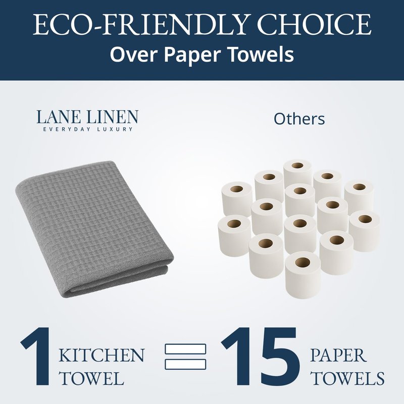 LANE LINEN Cotton Kitchen Towels and Dish Cloths Set, 6-Pack – Absorbent, Quick-Drying Dish Towel, 18" x 28", Soft, Premium Hand and Tea Towels - Grey
