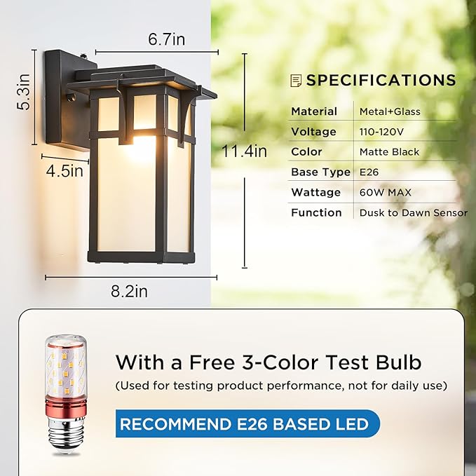 2 Pack Porch Lights Wall Mount Outdoor Wall Lantern Small Waterproof Aluminum with Frosted Glass Exterior Light Fixtures Asian Outdoor Sconces for Outside House Patio Garage Lighting, Black