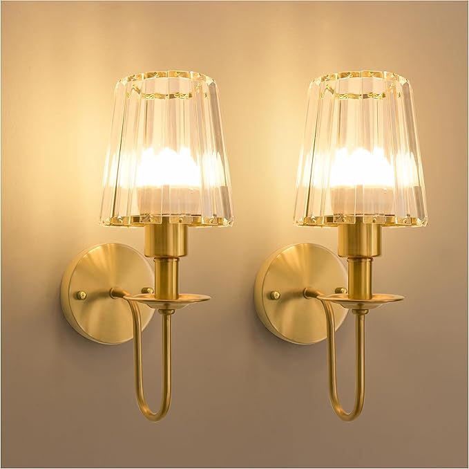Battery Operated Wall Sconces set of Two,Wireless Wall Sconces with 5000 mAh Bulb and Remote,LED 15 Colors Rechargeable Gold Wall Sconce with Crystal for Bedroom Living Room Hallway Wall Decor