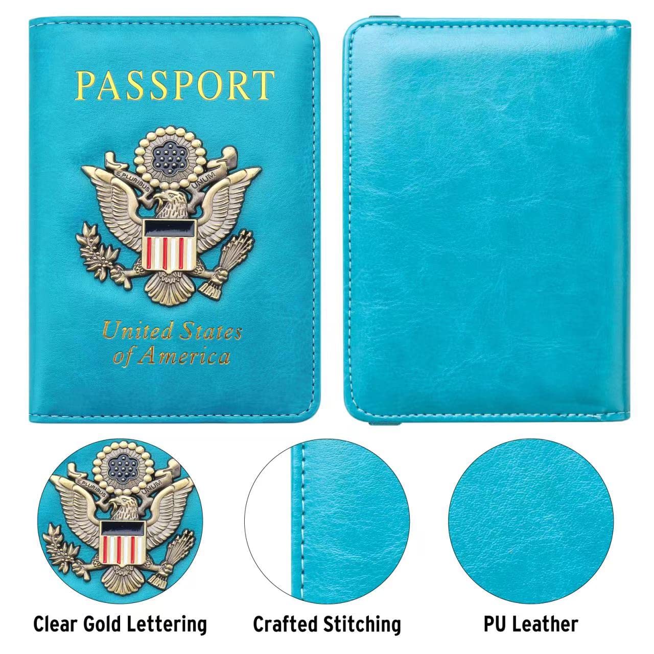 FACATH Passport Cover Case, Holder, Protector Travel Covers Wallet Case RFID Blocking Leather Card Case, Document Organizer (Sky Blue)